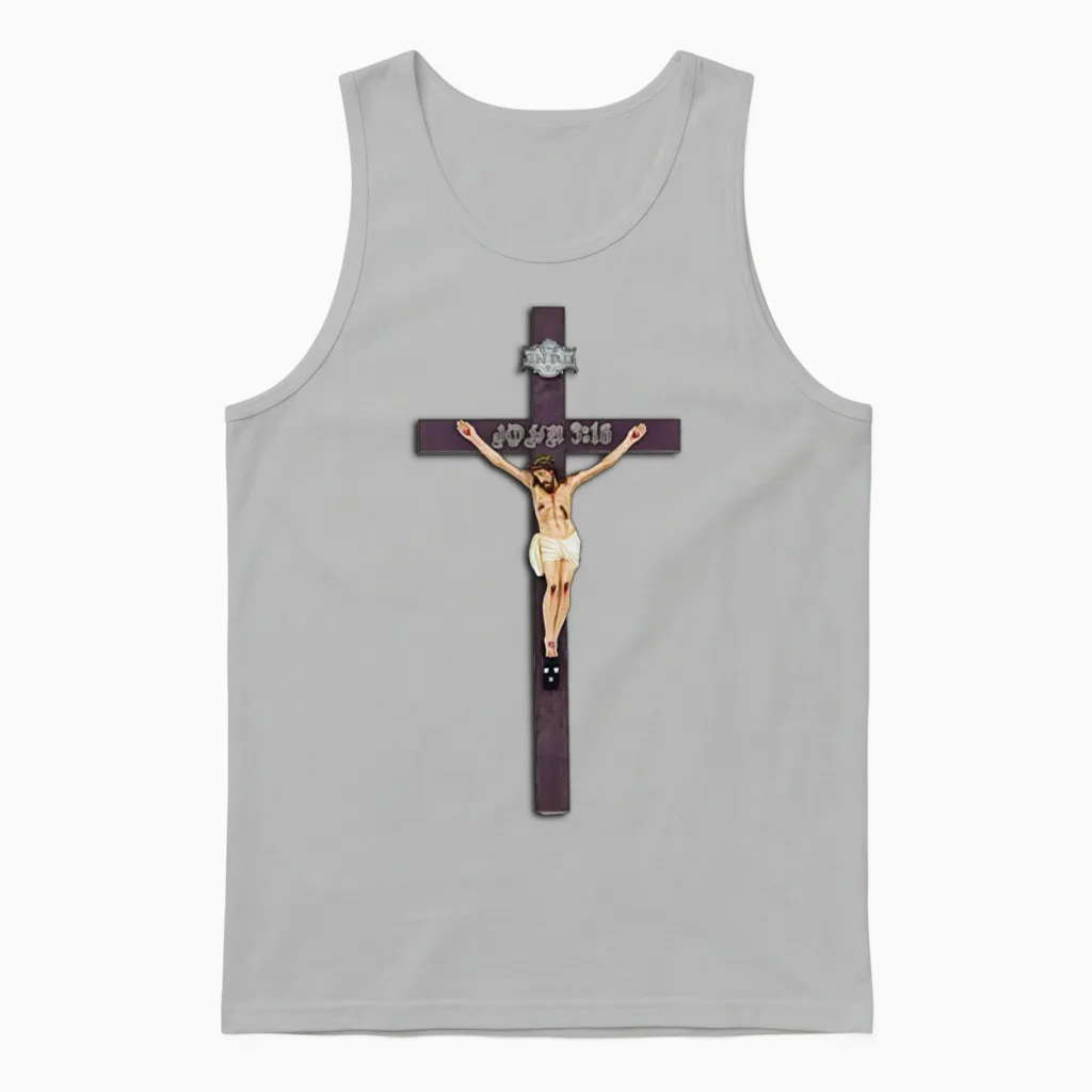 Jesus Christ on the Cross John Heal by His Wounds Unisex Tank Top in Ash