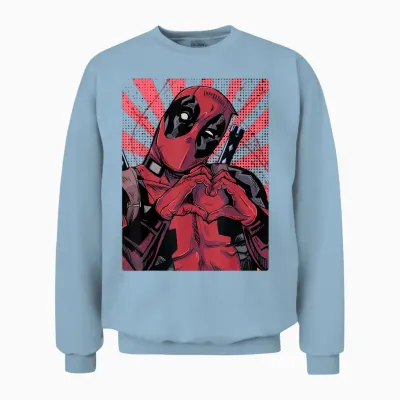 Marvel Deadpool Heart Hands T-Shirt, Black, S Unisex Sweatshirt - Light Blue