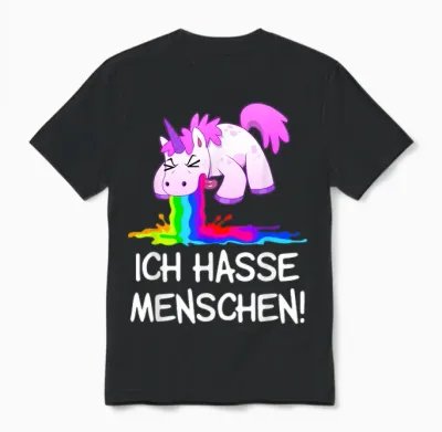 Ich Hasse Menschen Kotzendes Einhorn Unicorn Spaß Kostüm Unisex T-Shirt - Black