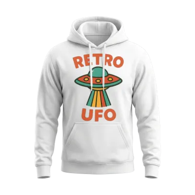 Retro Ufo Illustration Unisex Hoodie - White