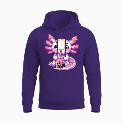 Axolotl Boba Tea Bubble Tea Anime Cute Kawaii Axolotl Unisex Hoodie - Purple