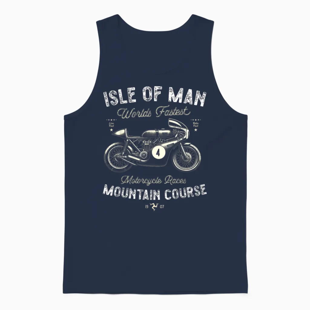 Retro Isle of Man Tt Races Vintage Motorcycle Race Unisex Tank Top in Navy