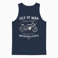 Retro Isle of Man Tt Races Vintage Motorcycle Race Unisex Tank Top in Navy - 1