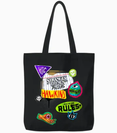 Stranger Things Tales from '85 Scrapbook Icons Tote Bags - Black