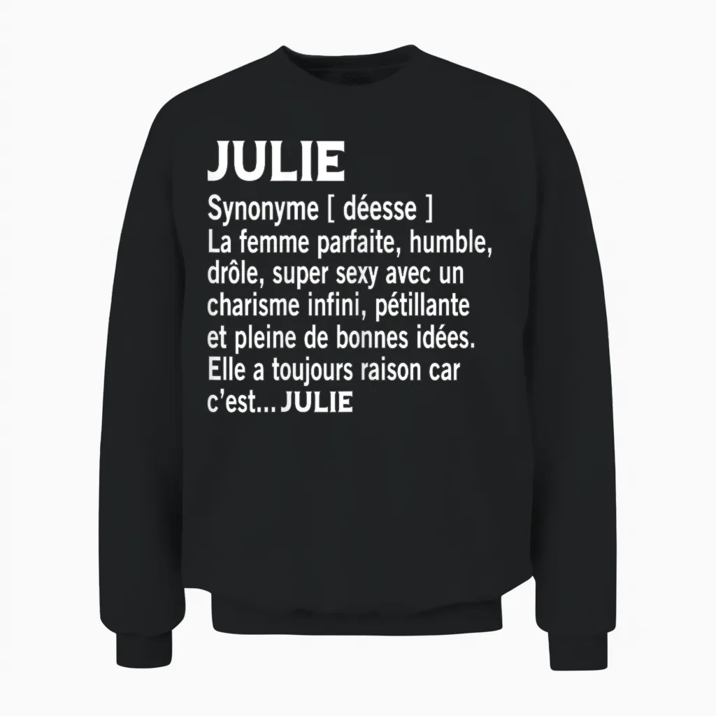 Woman Humour Gift Personalized Name Julie Definition T-Shirt, Black, Female X-Small Unisex Sweatshirt in Black