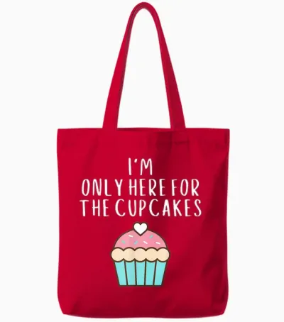 Only Here for the Cup Cakes Funny Cute Pastel Cup Cake Meme Tote Bags - Red