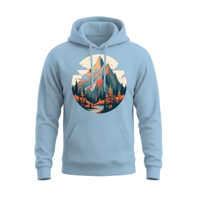 Retro Sunset Mountain Unisex Hoodie - Light Blue