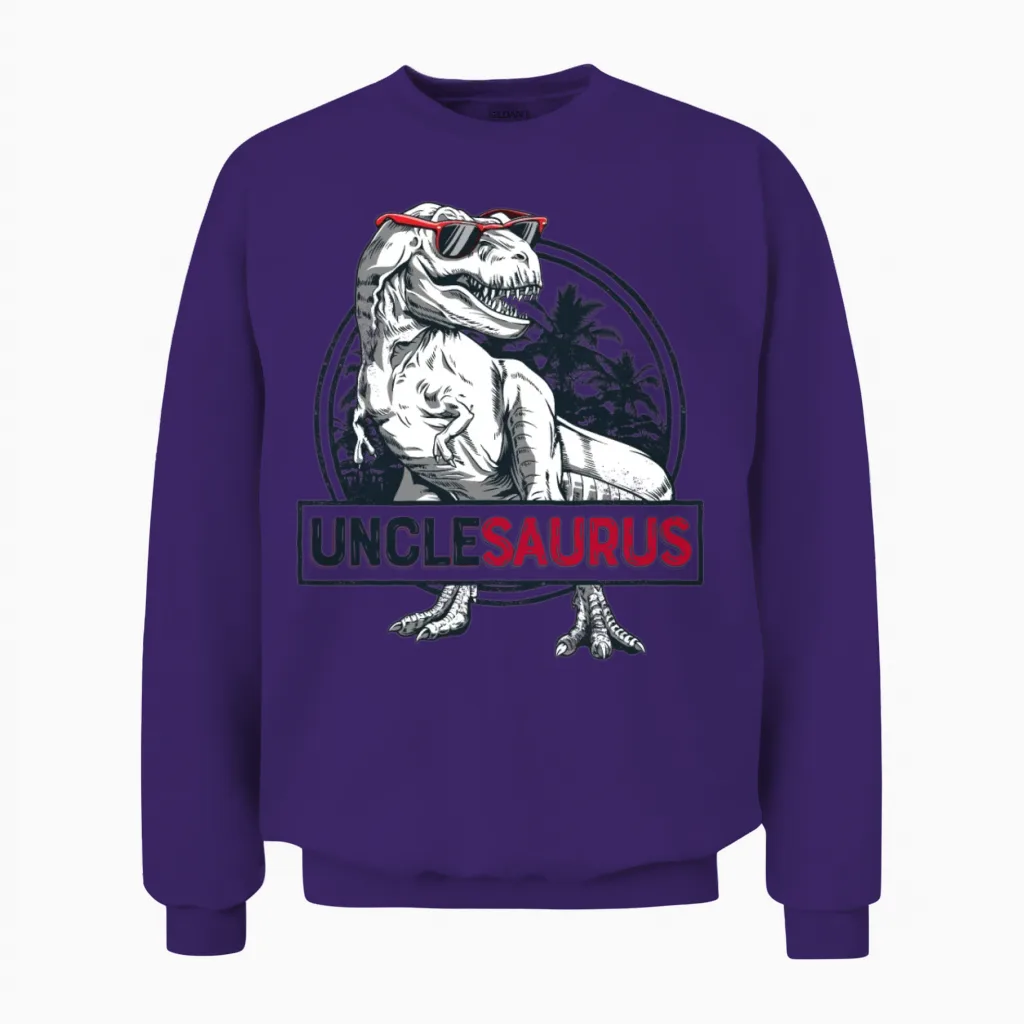 Unclesaurus T Shirt T Rex Uncle Saurus Dinosaur Unisex Sweatshirt in Purple
