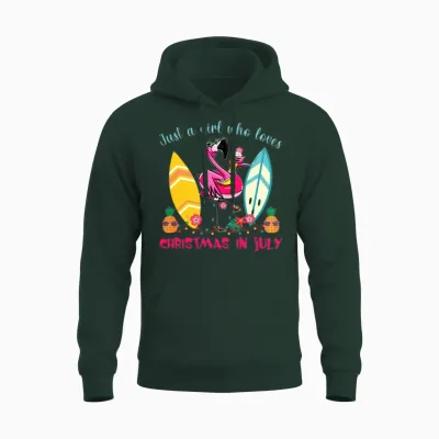 Christmas in July Flamingo Beach Funny Summer Unisex Hoodie - Forest