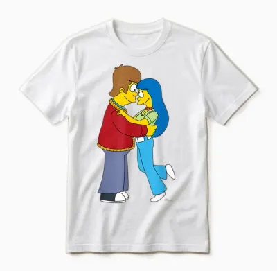 The Simpsons Flashback Homer & Marge Valentine's Day Couple T-Shirt, Black, S Unisex T-Shirt - White