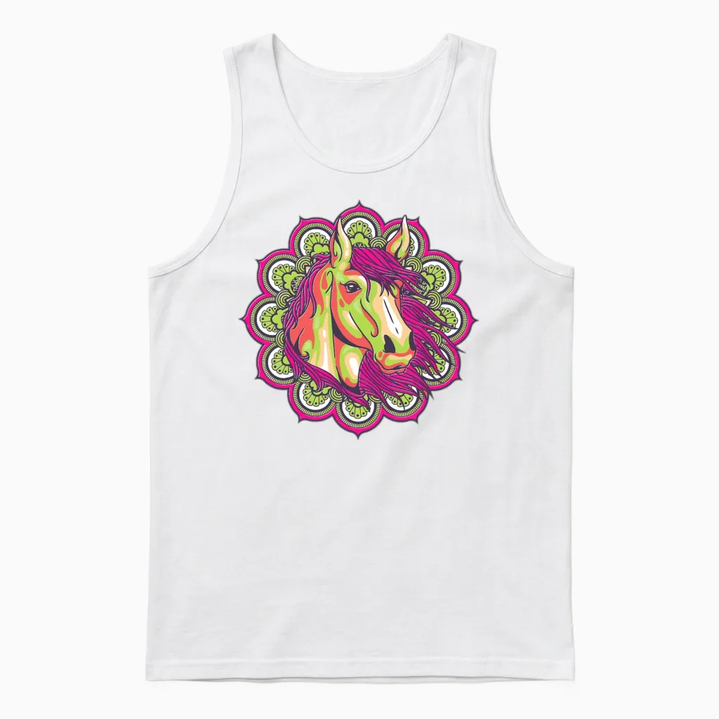 Horse Mandala Graphic Shirt Horses Lover Gift Girl Unisex Tank Top in White