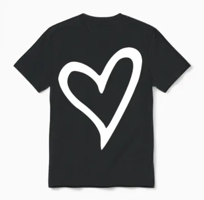 Heart White Unisex T-Shirt - Black