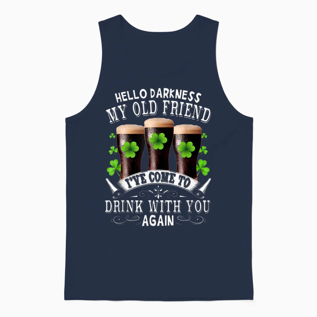 Hello Darkness My Old Friend Happy St Patrick's Day Shamrock Unisex Tank Top in Navy