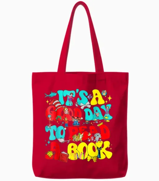 Across America Its a Good Day to Read Book Boys Girls Tote Bags - Red