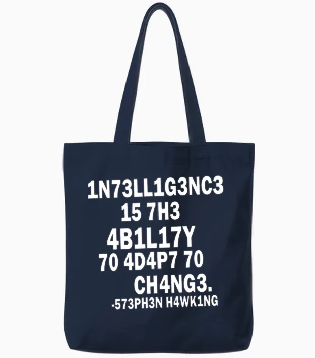 Stephen Hawking T-Shirt | Intelligence Tote Bags in Navy