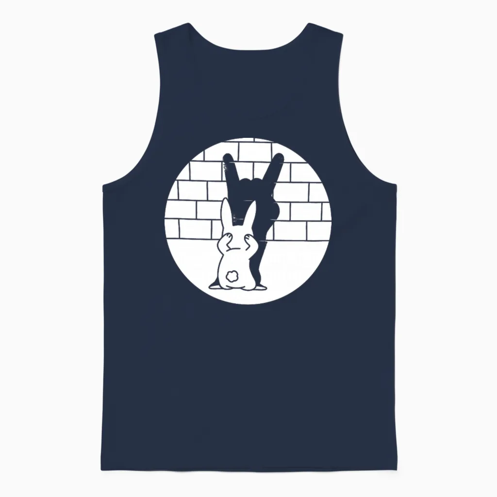 Lapin De Pâques Drôle Heavy Metal Fan Rock Festival Lapin T-Shirt Haut De Gamme Unisex Tank Top in Navy