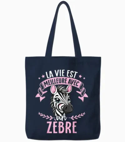 Life Is Better with a Zebra - Sweet Zebra T-Shirt, Black, S Tote Bags - Navy
