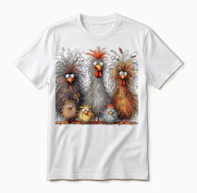 Eagerlys Colorful Funny Chicken Art, Crazy Chicken Family Unisex T-Shirt - White