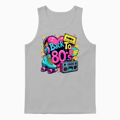 Back to the 80s Retro 80s Vintage Party Outfit for Men and Women T-Shirt, Black, S Unisex Tank Top - Ash