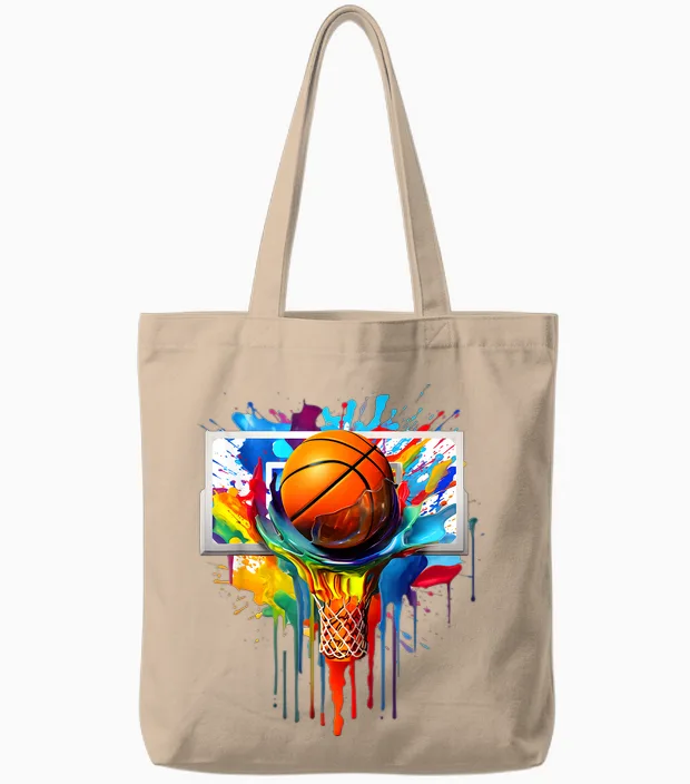 Colorful Basketball Tie Dye Color Splash Hoop Net Slam Dunk Tote Bags in Natural