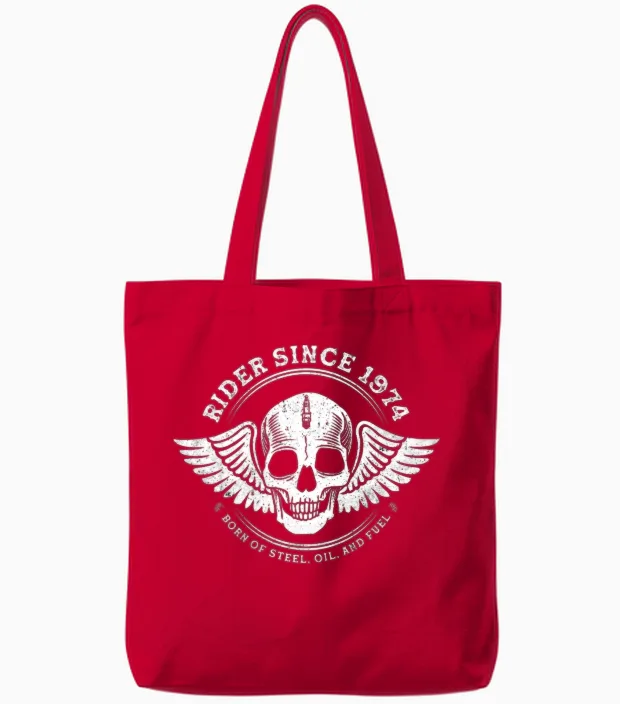 Rider Since 1974 - 51 Years, Fueled by Freedom Tote Bags in Red
