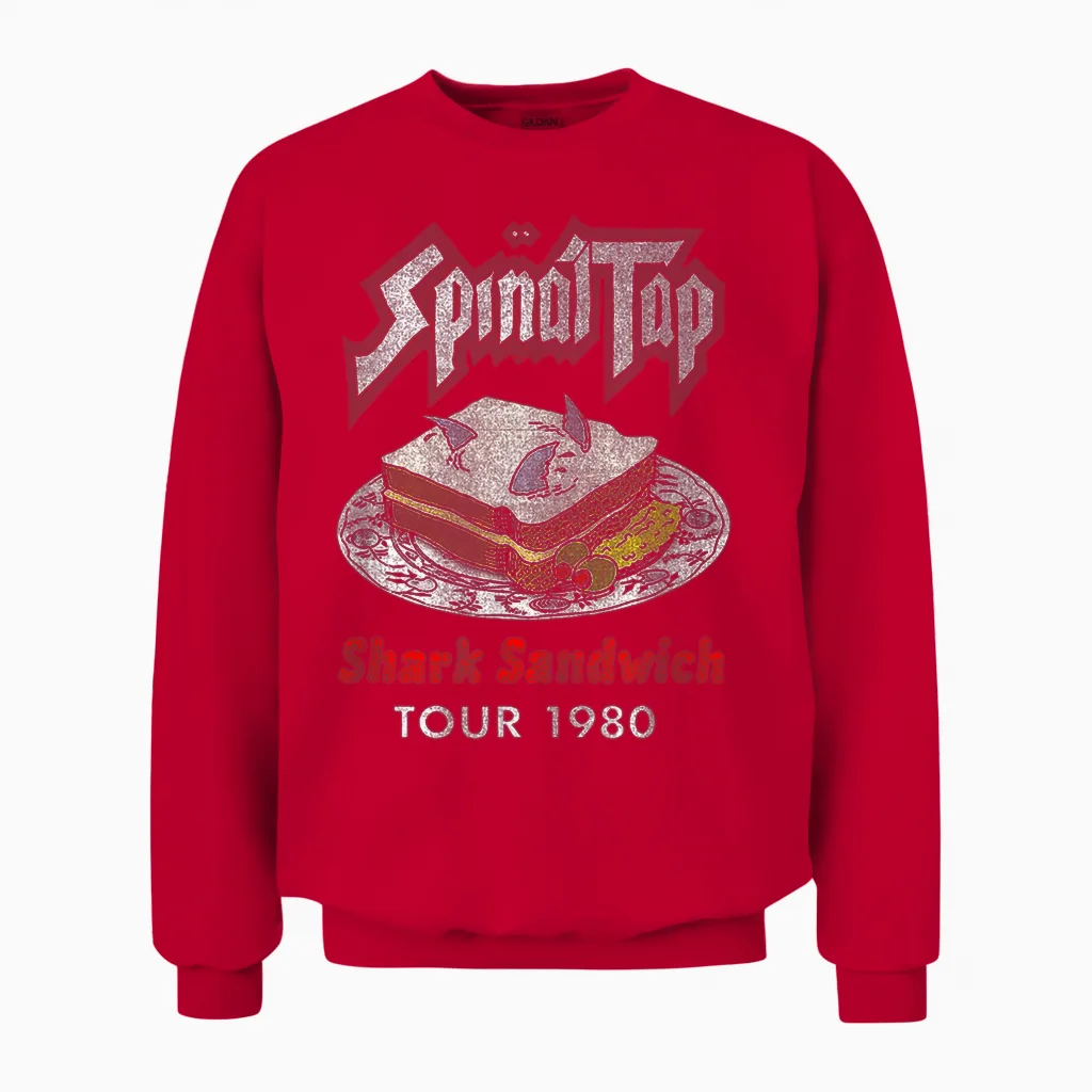 Vintage Shark Sandwich Distressed Spinal Tap Funny Design Unisex Sweatshirt in Red