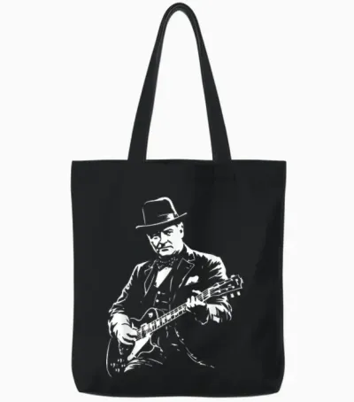 Winston Churchill Guitare Tote Bags - Black