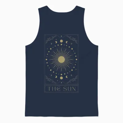The Sun Tarot Sonne Tarotkarten Goth Witchcraft Back Print Unisex Tank Top - Navy