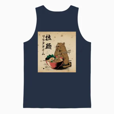 Capybara Ramen Time Art Unisex Tank Top - Navy