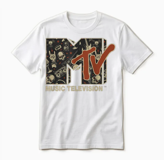 Mtv Rock N Roll Music Hard Heavy Metal Skull Guitar Vintage Unisex T-Shirt in White