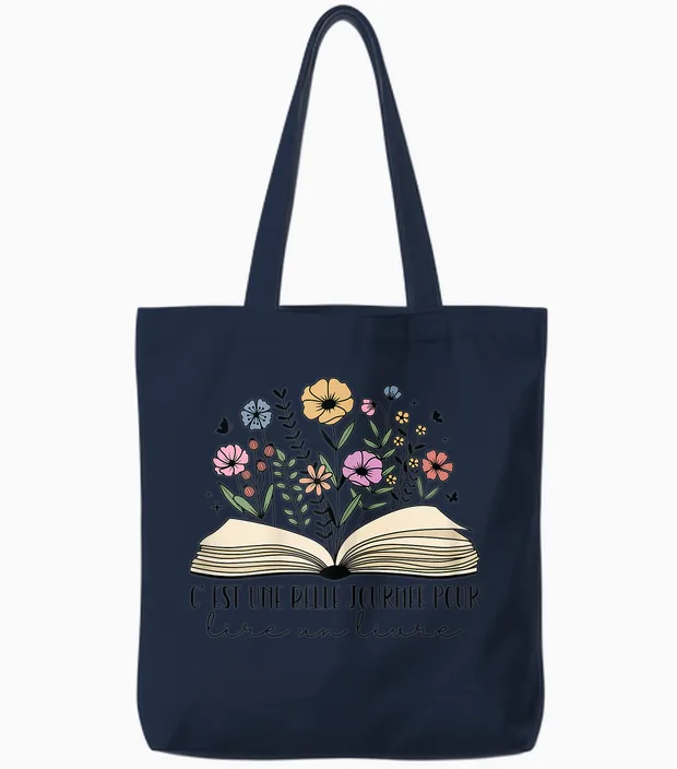 It's a Beautiful Day to Read a Book Gift Reading Tote Bags in Navy