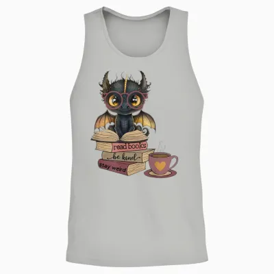 Funny Dragon Read Books Be Kind Stay Weird Book Lover Unisex Tank Top - Ash