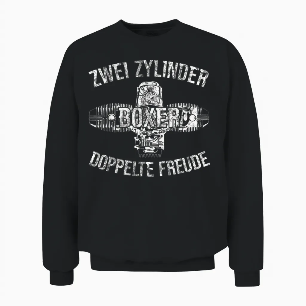 Boxer Two Cylinder Double Joy Biker Two-Cylinder T-Shirt, Black Unisex Sweatshirt in Black