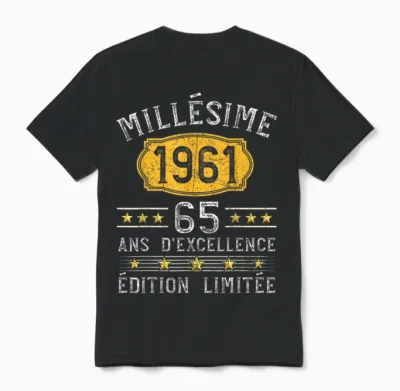 Vintage 1961 Gift 65 Years Man Birthday Humour Unisex T-Shirt - Black