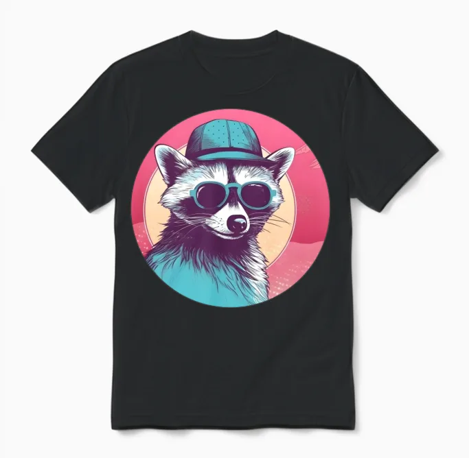 Style Raccoon Lovers Retro Unisex T-Shirt in Black