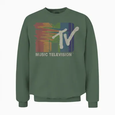 Mademark X Mtv - Retro Mtv Rainbow Tv Glitch Television Screen Color Test Mtv Unisex Sweatshirt - Military Green