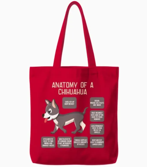 Definition Animal Pet Anatomy of Chihuahua Dog Tote Bags in Red