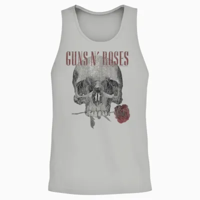 Guns 'n' Roses Hard Rock Band Flower Skull by Rock Off Unisex Tank Top - Ash