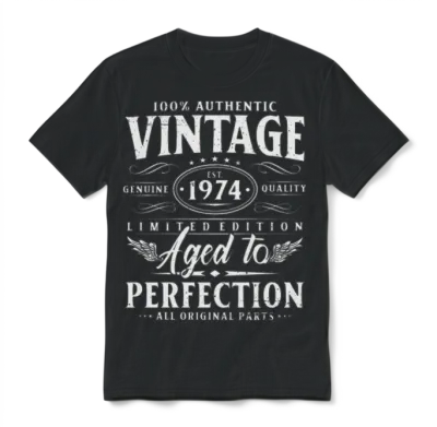 Vintage 1974 Year Born Birthday Gift Unisex T-Shirt - Black