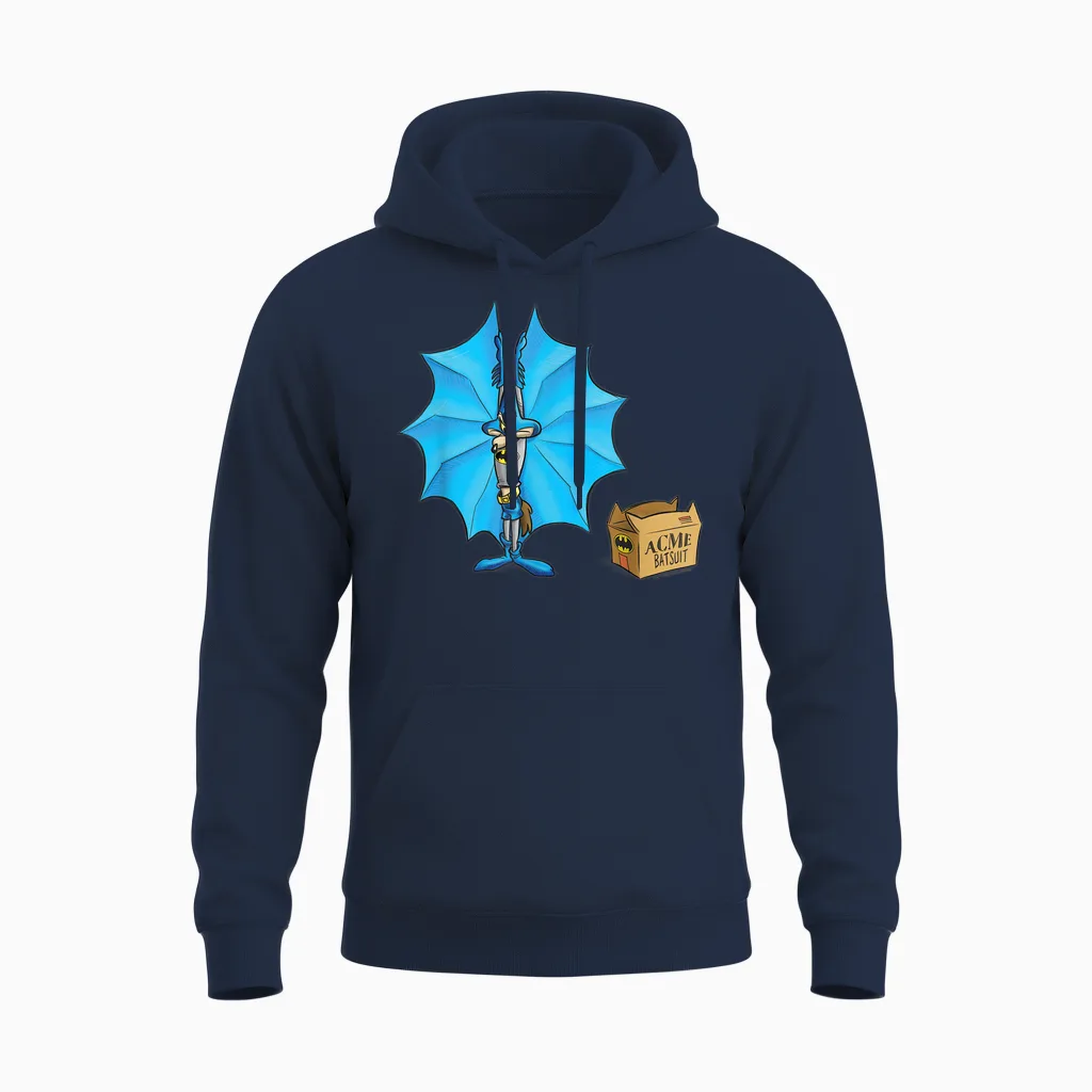 Wb 100: Looney Tunes Batman Mashup Wile E. Coyote Acme T-Shirt, Blue, S Unisex Hoodie in Navy