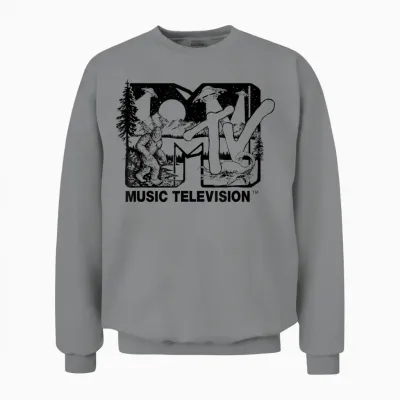 Mademark X Mtv - Cryptid-Filled Mtv Logo Feat. Bigfoot, Ufo, & Nessie Outline Unisex Sweatshirt - Sport Grey