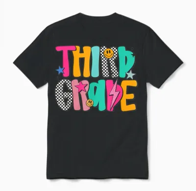 Women Third Grade Retro Checkered Teacher Back to School Unisex T-Shirt - Black