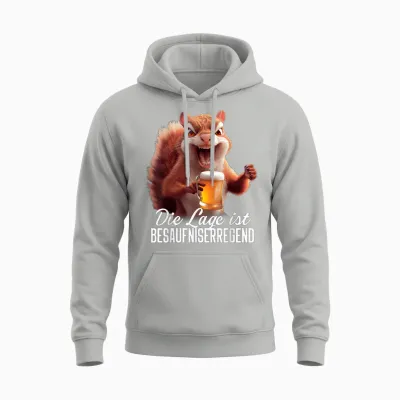 T-Shirt with German Text "die Lage Ist Besäufniserregend" [german Language], Black Unisex Hoodie - Ash