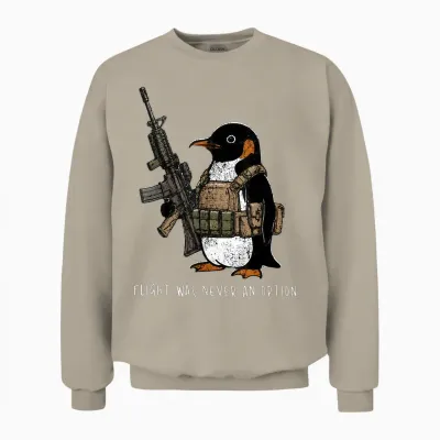 Flight Was Never an Option Tactical Penguin Funny Bird Meme Unisex Sweatshirt - Sand