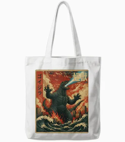 Kaiju Monster Japanese Anime Vangogh Painting Art Graphic Tote Bags - White