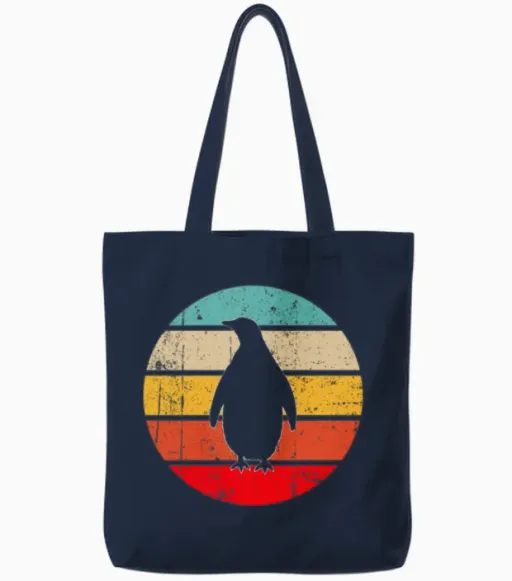 Penguin Retro Tote Bags in Navy