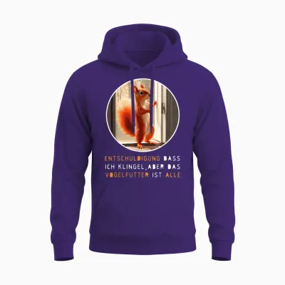 Funny Squirrel Outfit Home and Garden Saying Design T-Shirt, Black Unisex Hoodie - Purple