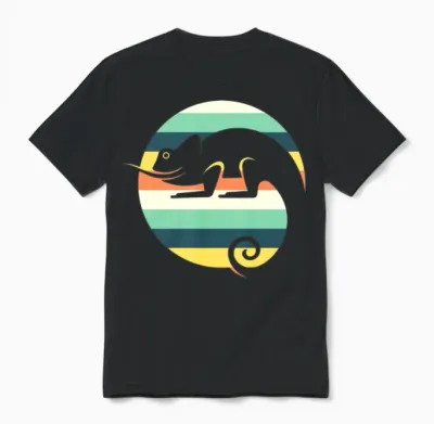 Vintage Retro Sunset Chameleon Unisex T-Shirt - Black