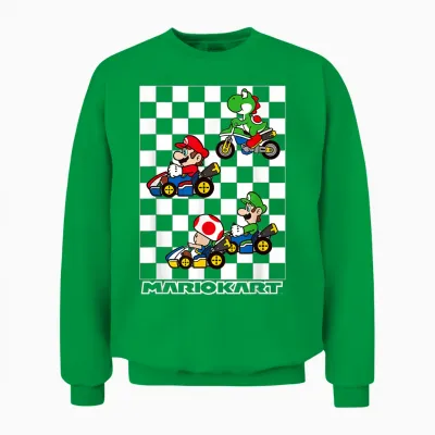 Mario Kart Racing Big Nintendo 4 Character Portrait Unisex Sweatshirt - Irish Green