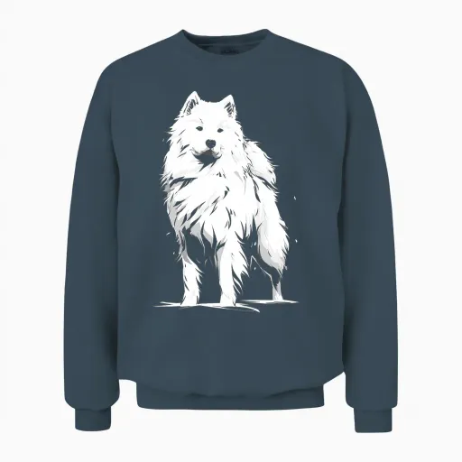 Motif Chien Samoyède Manche Longue Unisex Sweatshirt in Dark Heather